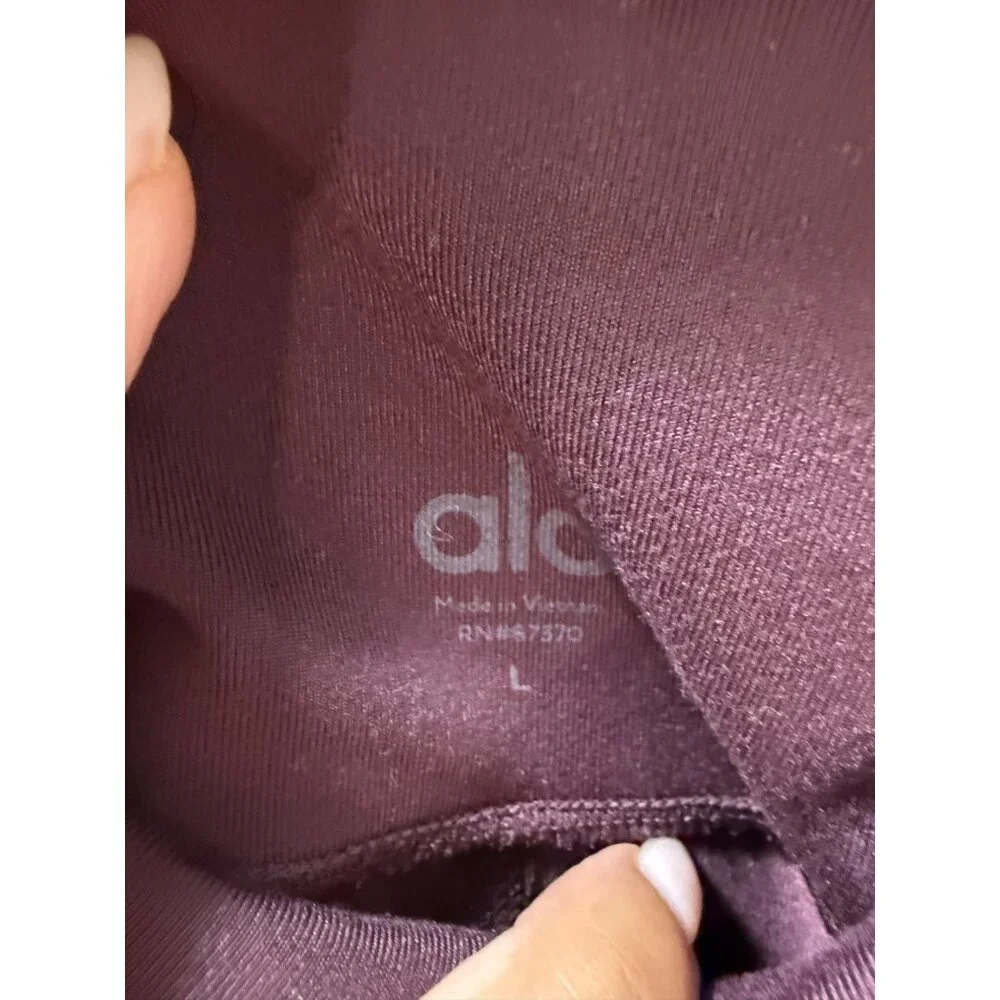 Alo yoga High-Waist Moto‎ Leggings L Plum Ribbed Mesh Panels Womens Activewear